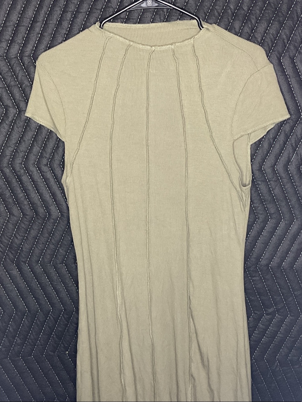 Women’s Short Sleeve Ribbed Knit Fitted Dress-Sage Green